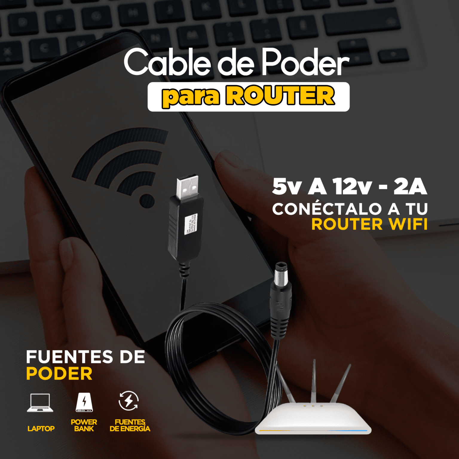 CABLE PODER ROUTER USB 5V A 12V | Puerto Libre Ecuador